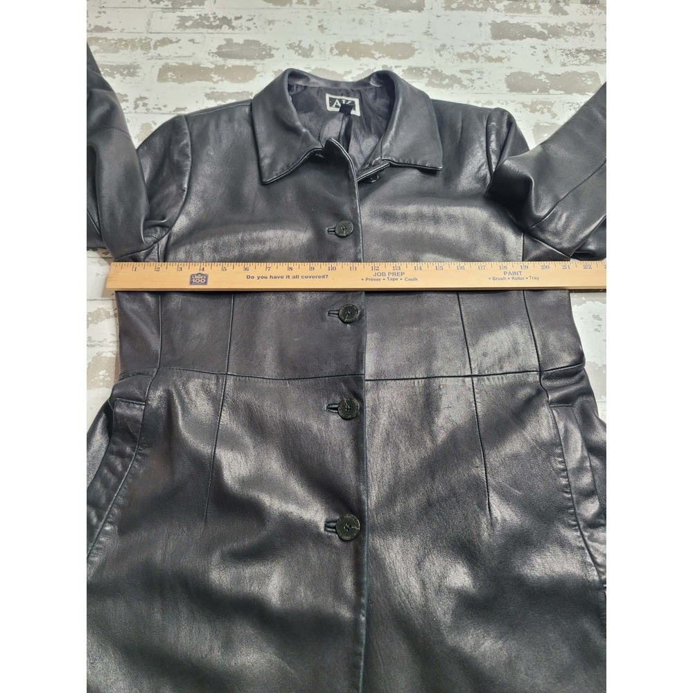 AK Anne Klein Women's Lambskin Black Leather Jacket Long Large Ultra-Soft - Picture 3 of 7